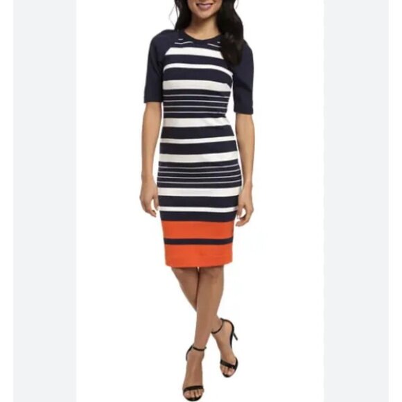MICHAEL Michael Kors Navy and Orange Striped Dress - Picture 1 of 9